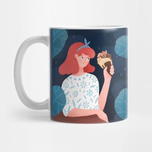 Cute girl with ice cream plants and cats, version 1 Mug